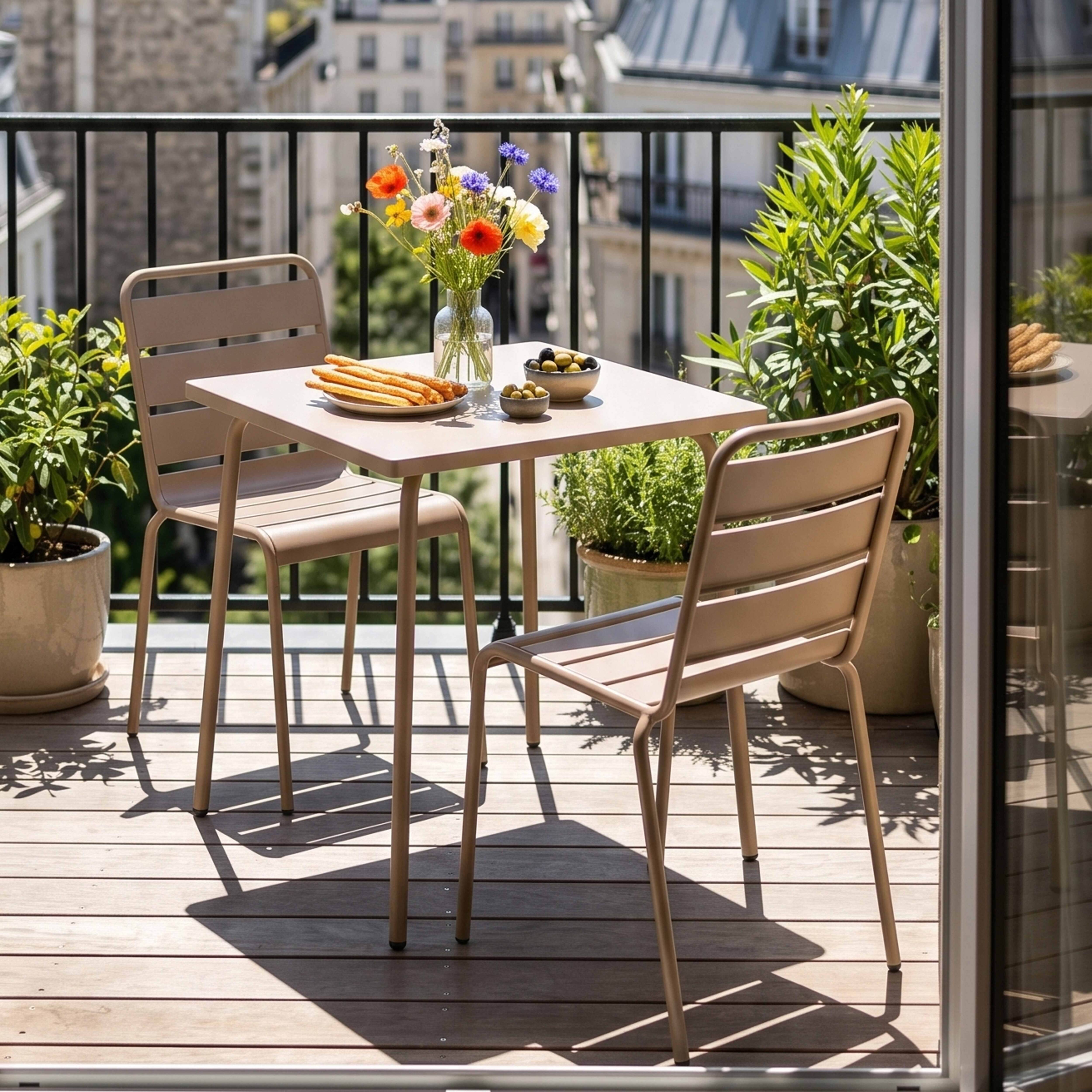 Oviala - Ensemble table de jardin carrée et 2 chaises acier taupe Palavas - Oviala - Image 2