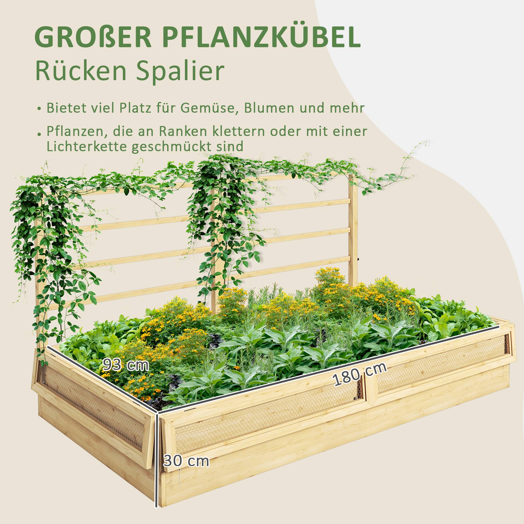 Carré potager avec treillis filet de protection bois massif 183x98x95cm naturel - ComfortXL Outdoor Living - Image 6