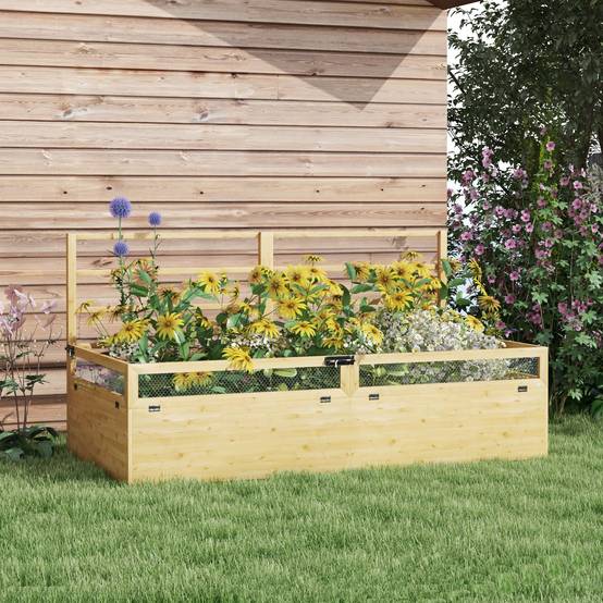 Carré potager avec treillis filet de protection bois massif 183x98x95cm naturel - ComfortXL Outdoor Living - Image 3