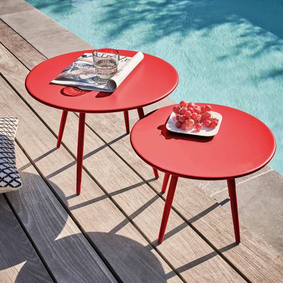 Oviala - Lot de 2 tables basses de jardin en acier rouge Palavas - Oviala - Image 2