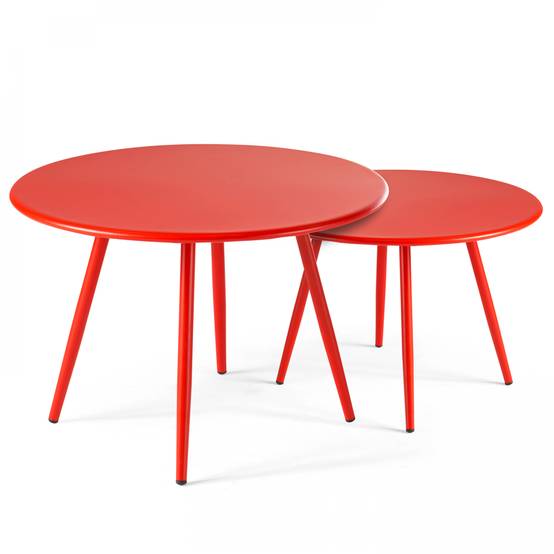 Oviala - Lot de 2 tables basses de jardin en acier rouge Palavas - Oviala - Image 1
