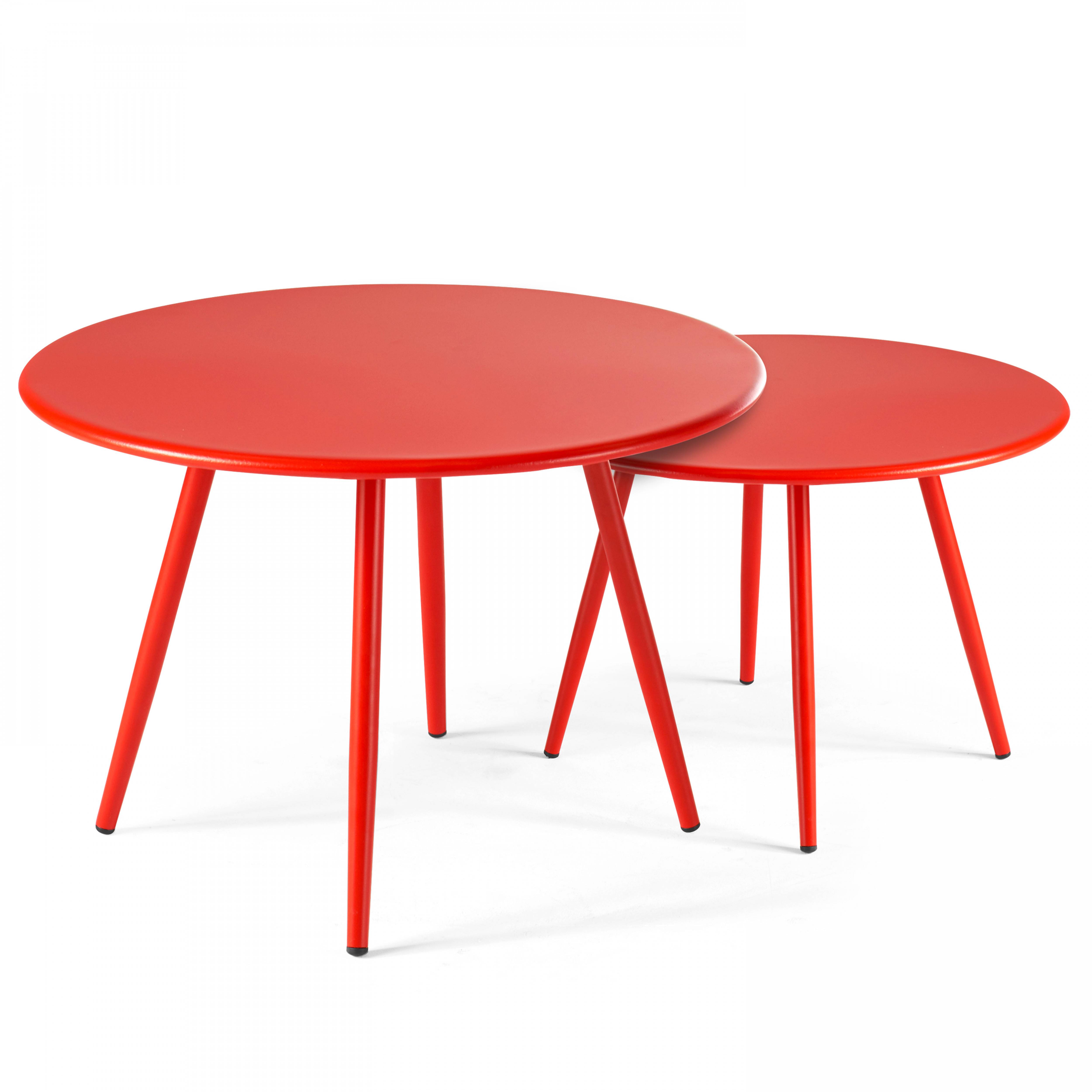 Oviala - Lot de 2 tables basses de jardin en acier rouge Palavas - Oviala - Image 1