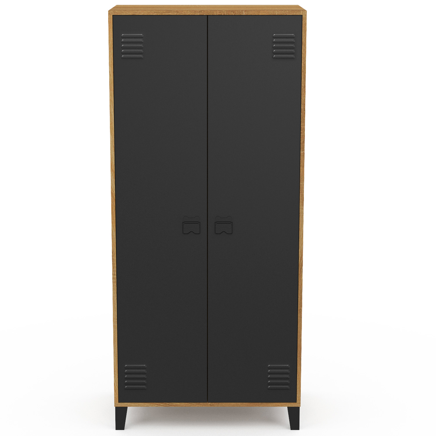 Armoire vestiaire penderie ESTER 2 portes métal noir et contour bois design industriel - Image 3