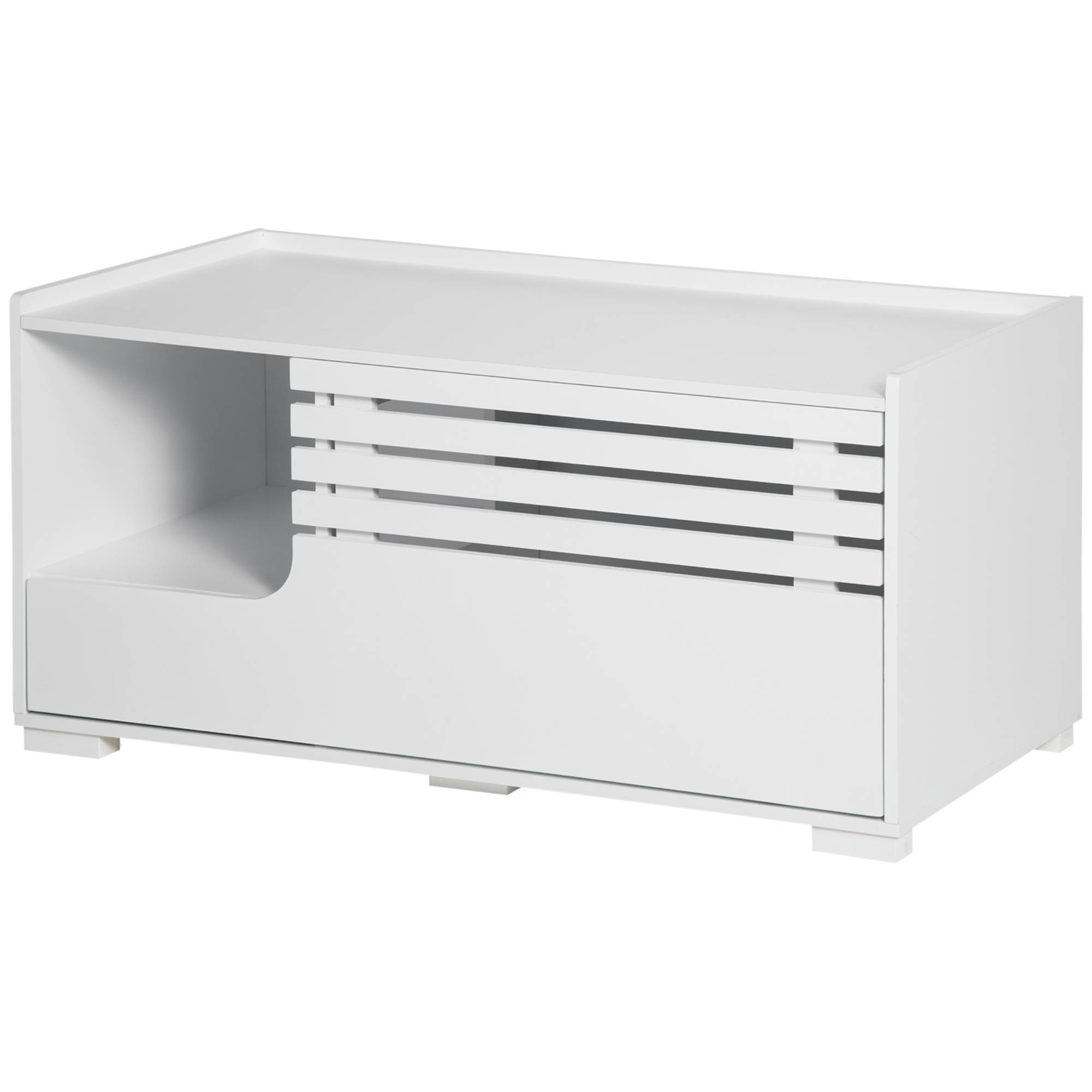 ComfortXL - Meuble litière pour chat en MDF blanc 90 x 48 x 43,5 cm avec 2 étagères et porte aimantée - ComfortXL Outdoor Living - Image 2