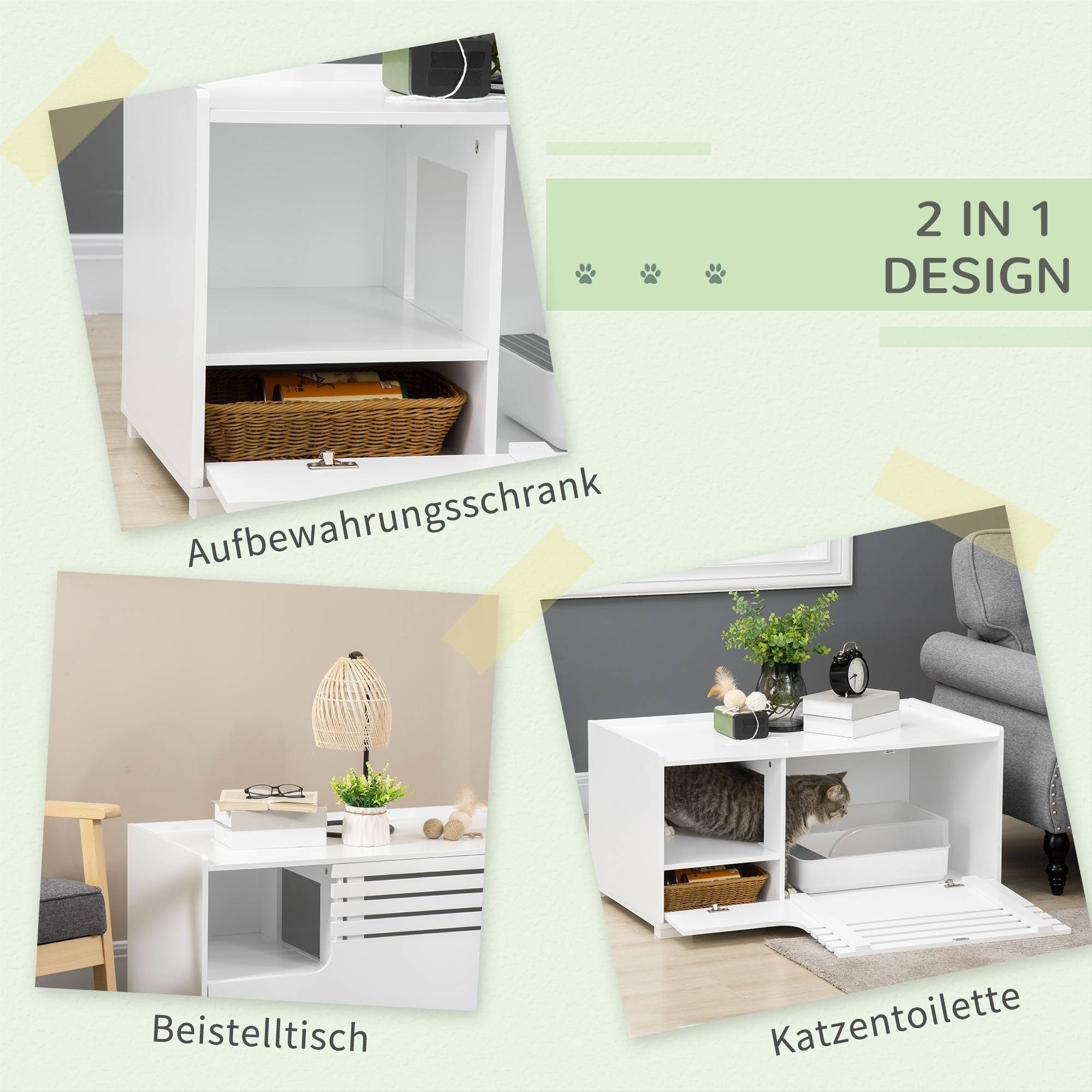 ComfortXL - Meuble litière pour chat en MDF blanc 90 x 48 x 43,5 cm avec 2 étagères et porte aimantée - ComfortXL Outdoor Living - Image 6