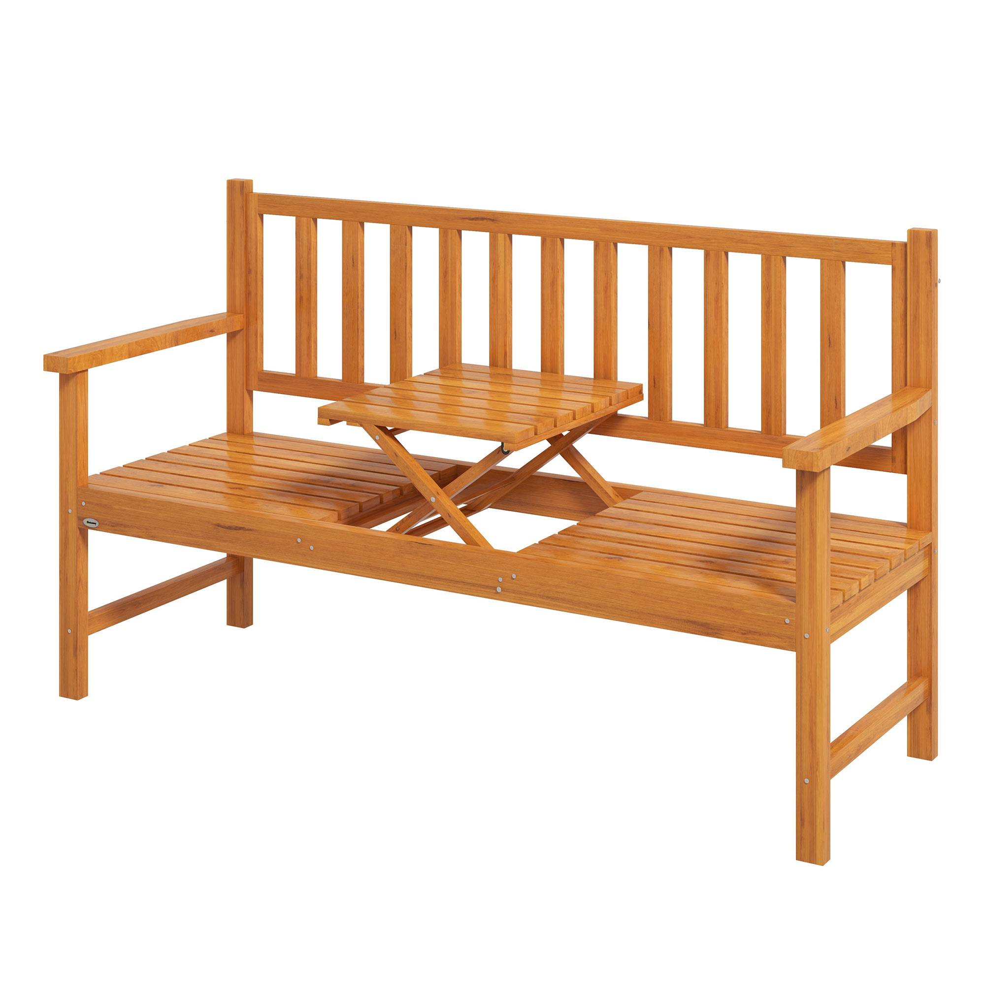 Banc de jardin, banc en bois, banc d'extérieur, table pliante, résistant aux intempéries, bois massif, 153 cm x 56 cm x 91 cm, marron clair - Image 2