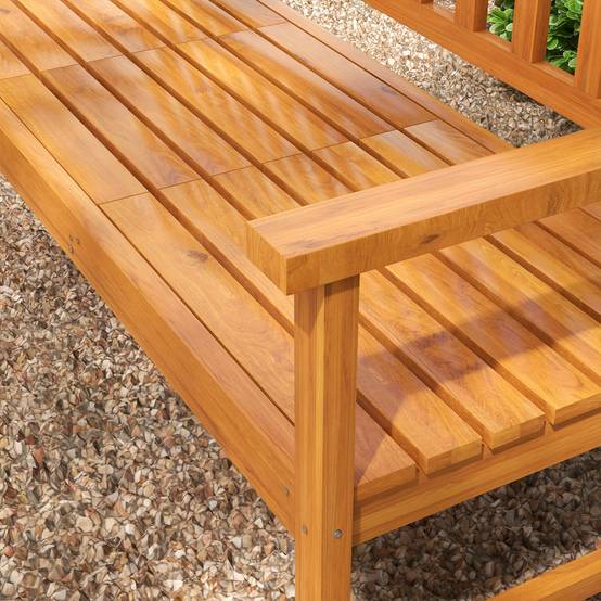 Banc de jardin, banc en bois, banc d'extérieur, table pliante, résistant aux intempéries, bois massif, 153 cm x 56 cm x 91 cm, marron clair - Image 10