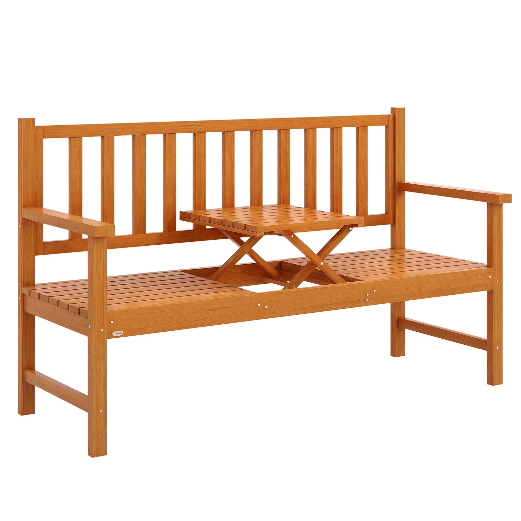 Banc de jardin, banc en bois, banc d'extérieur, table pliante, résistant aux intempéries, bois massif, 153 cm x 56 cm x 91 cm, marron clair - Image 1