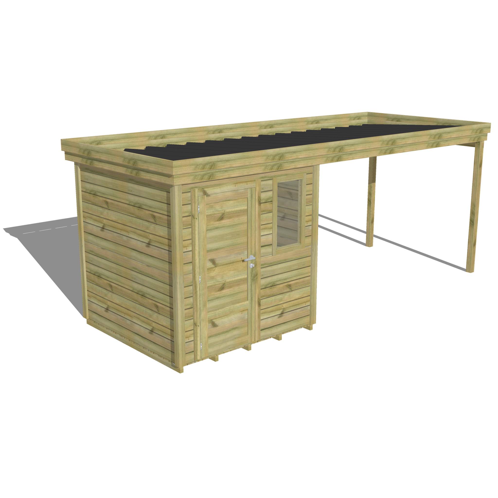 Abri Français - ABRI DE JARDIN bois autoclave 27mm - 5,64x2,14m / 12m2 - Bac acier - Plancher bois - Image 1