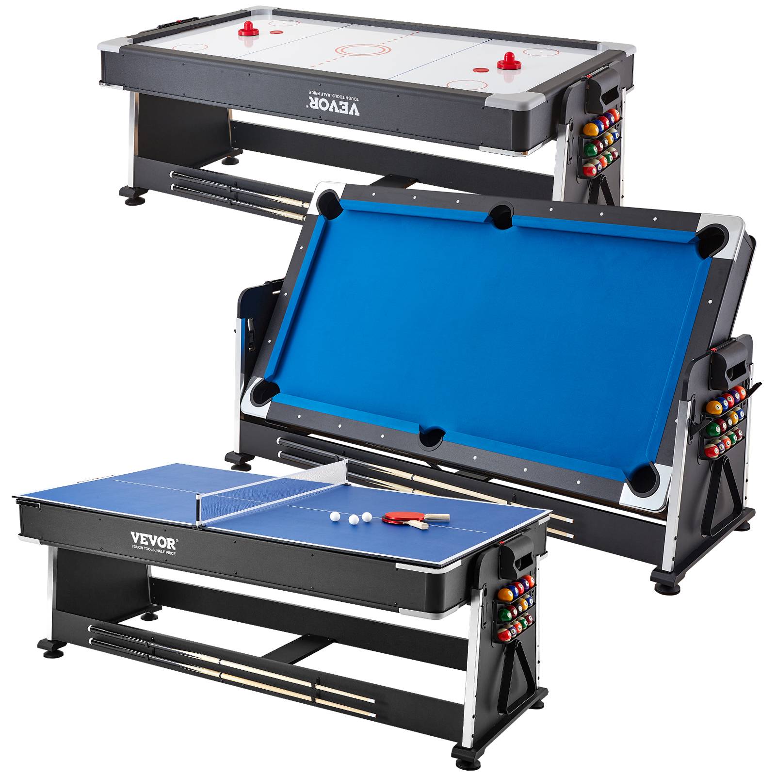 Vevor - VEVOR Table jeu pivotante 3-en-1, air hockey, billard, ping-pong. 223,5 cm.