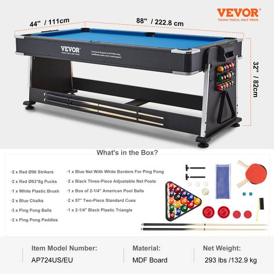 Vevor - VEVOR Table jeu pivotante 3-en-1, air hockey, billard, ping-pong. 223,5 cm. - Image 7