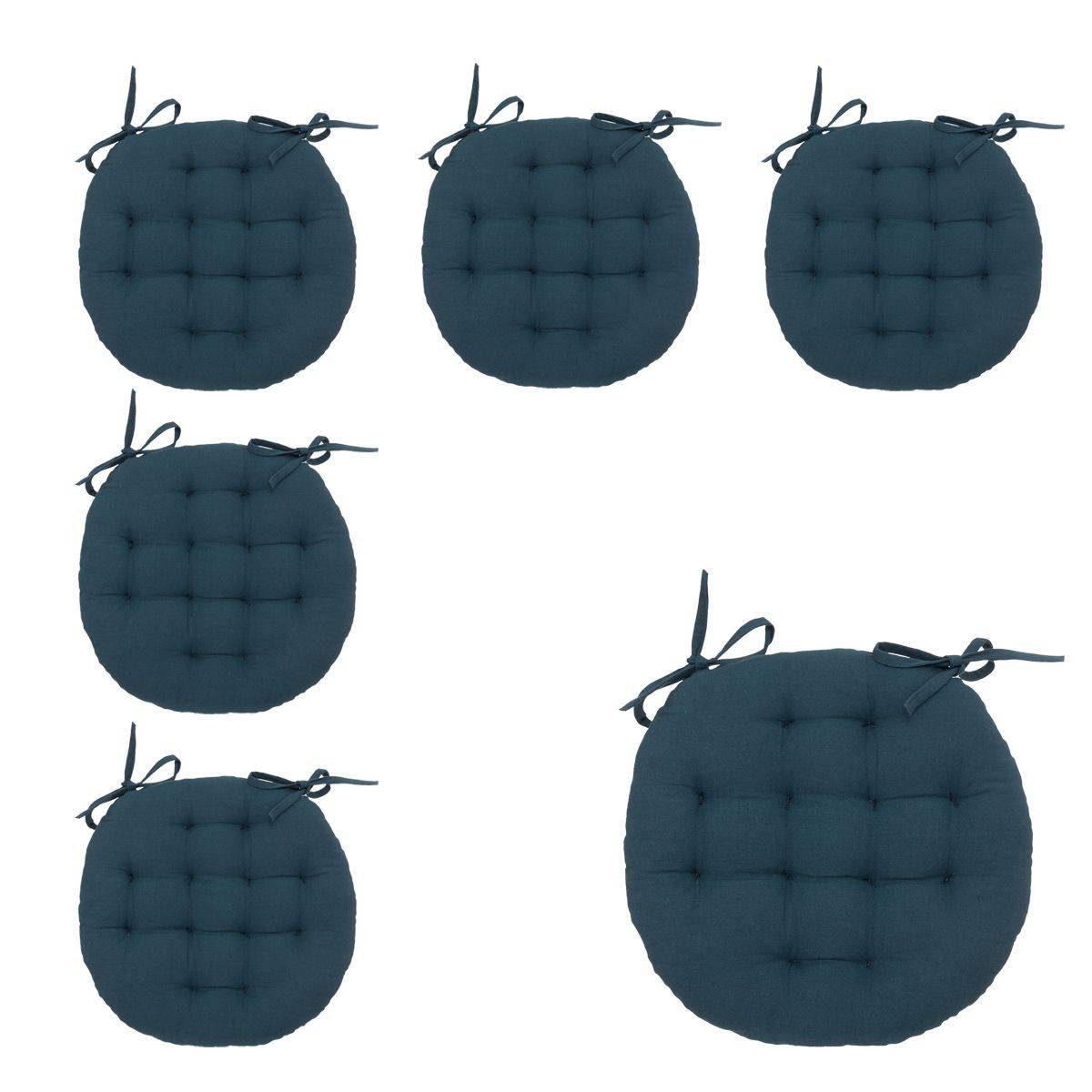 Lot de 6 Galettes de chaise en Coton Bleu egeen D 38 cm - Image 1
