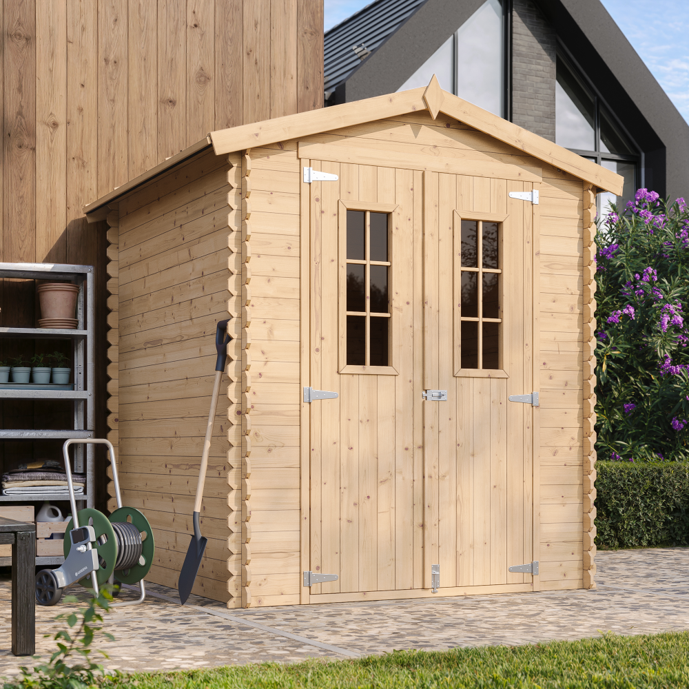 Timbela - Abri de Jardin en Bois AVEC SOL TRAITÉ - 2.82 m² / 186x196xH224 cm - 19 mm d’épaisseur - Timbela M320C+M320G