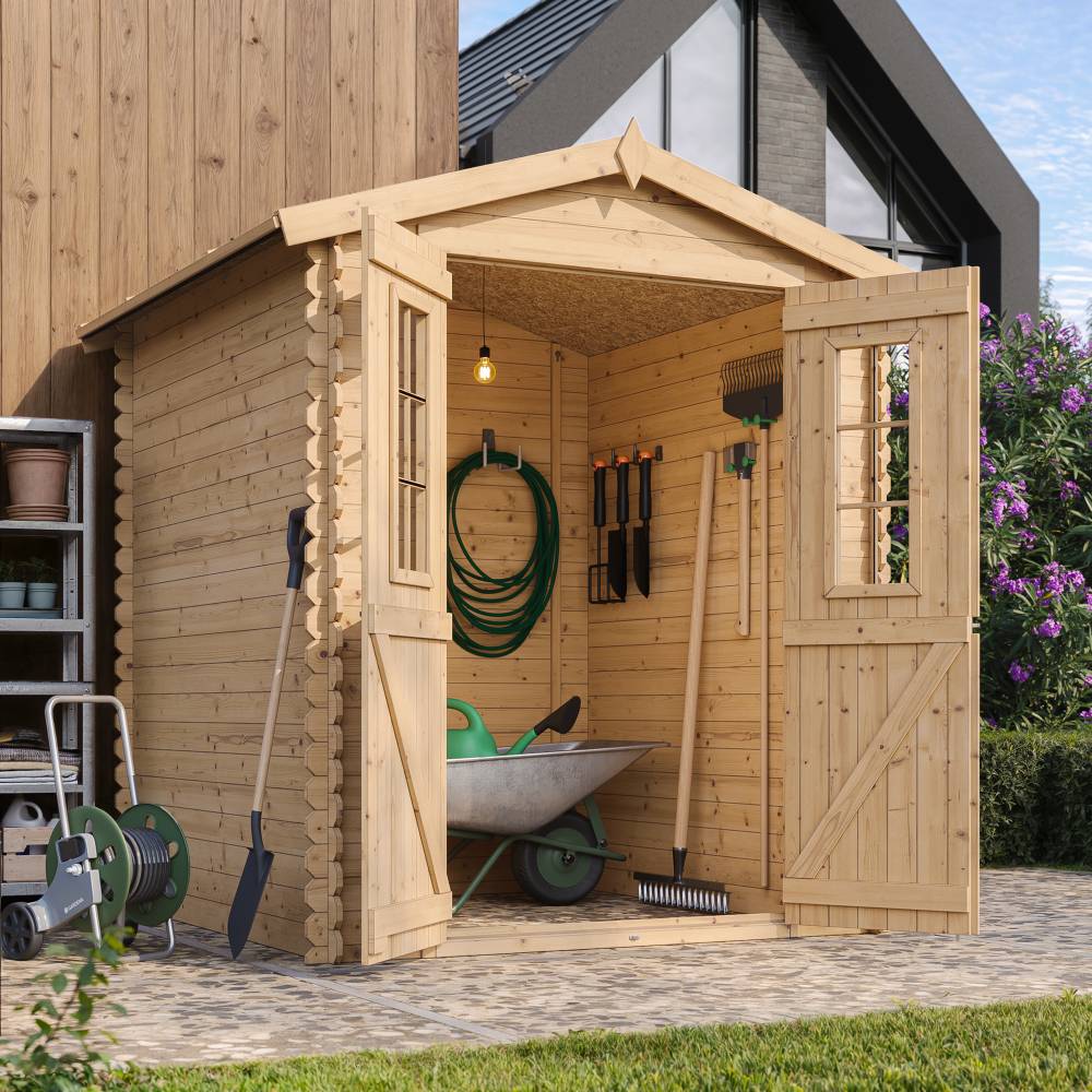 Timbela - Abri de Jardin en Bois AVEC SOL TRAITÉ - 2.82 m² / 186x196xH224 cm - 19 mm d’épaisseur - Timbela M320C+M320G - Image 2