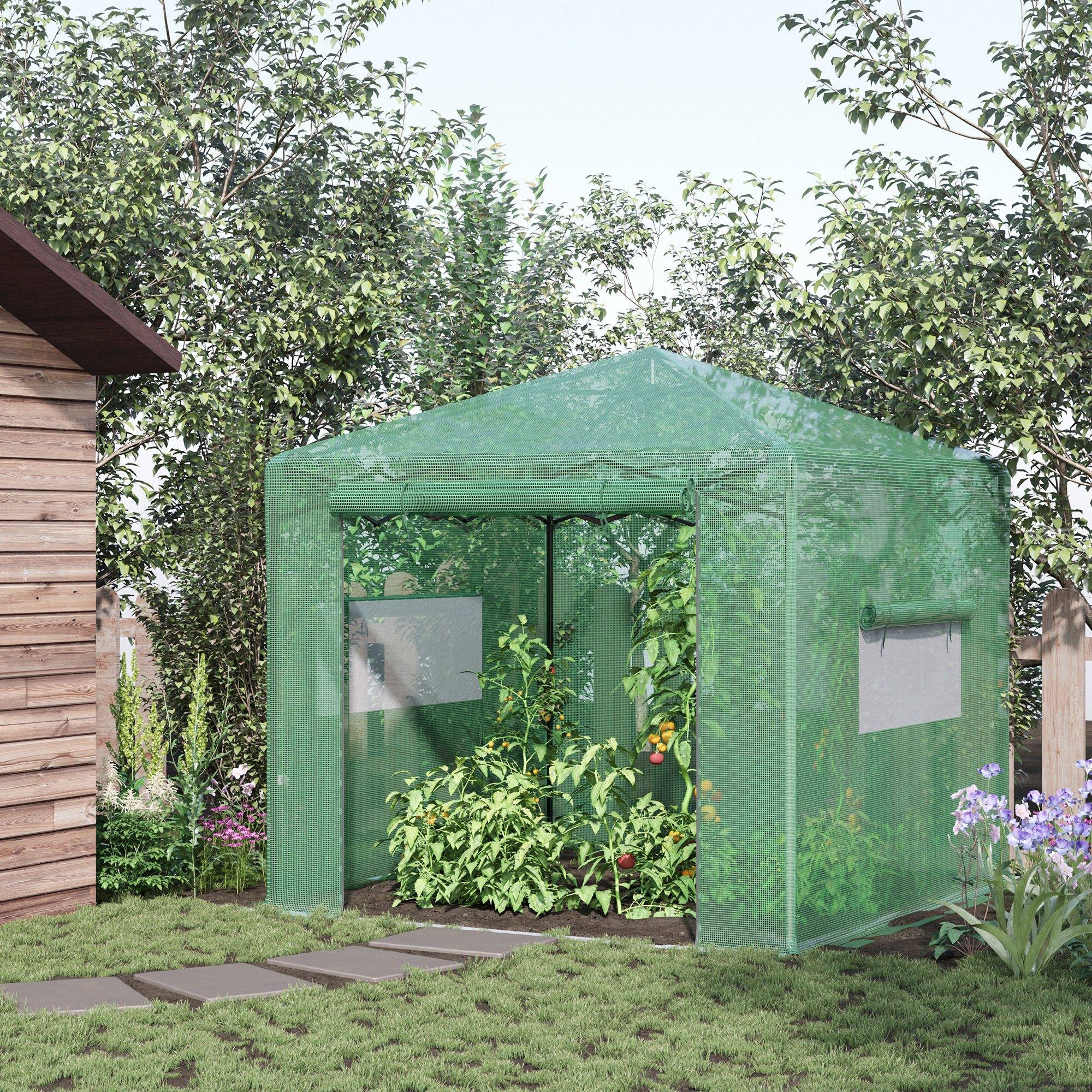ComfortXL - Serre de jardin acier PE pour tomates protection plantes porte enroulable 238x178x240cm vert - ComfortXL Outdoor Living - Image 4