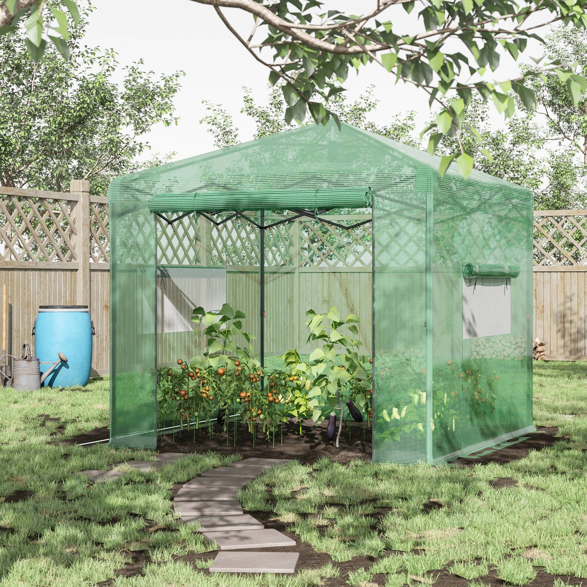 ComfortXL - Serre de jardin acier PE pour tomates protection plantes porte enroulable 238x178x240cm vert - ComfortXL Outdoor Living - Image 3