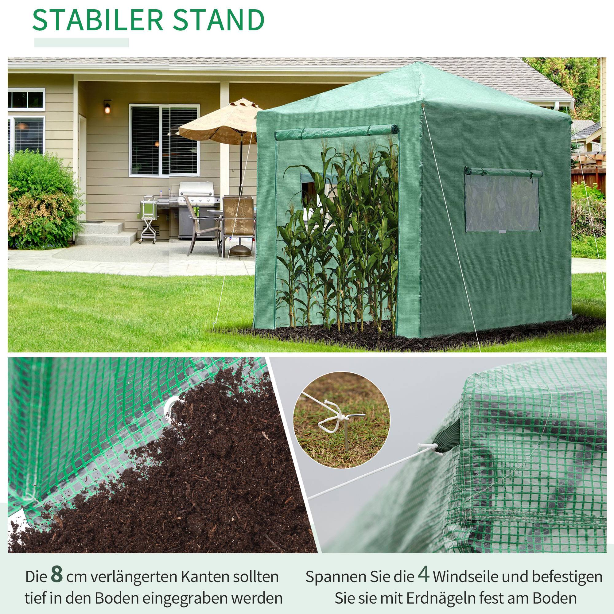 ComfortXL - Serre de jardin acier PE pour tomates protection plantes porte enroulable 238x178x240cm vert - ComfortXL Outdoor Living - Image 9