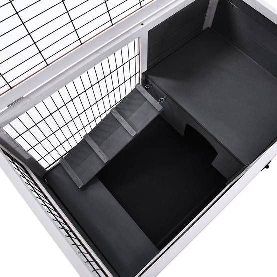 Clapier d'Intérieur à Roulettes en Bois pour Lapin 2 Étages Toit Ouvrant 90cm Gris et Blanc - ComfortXL Outdoor Living - Image 10