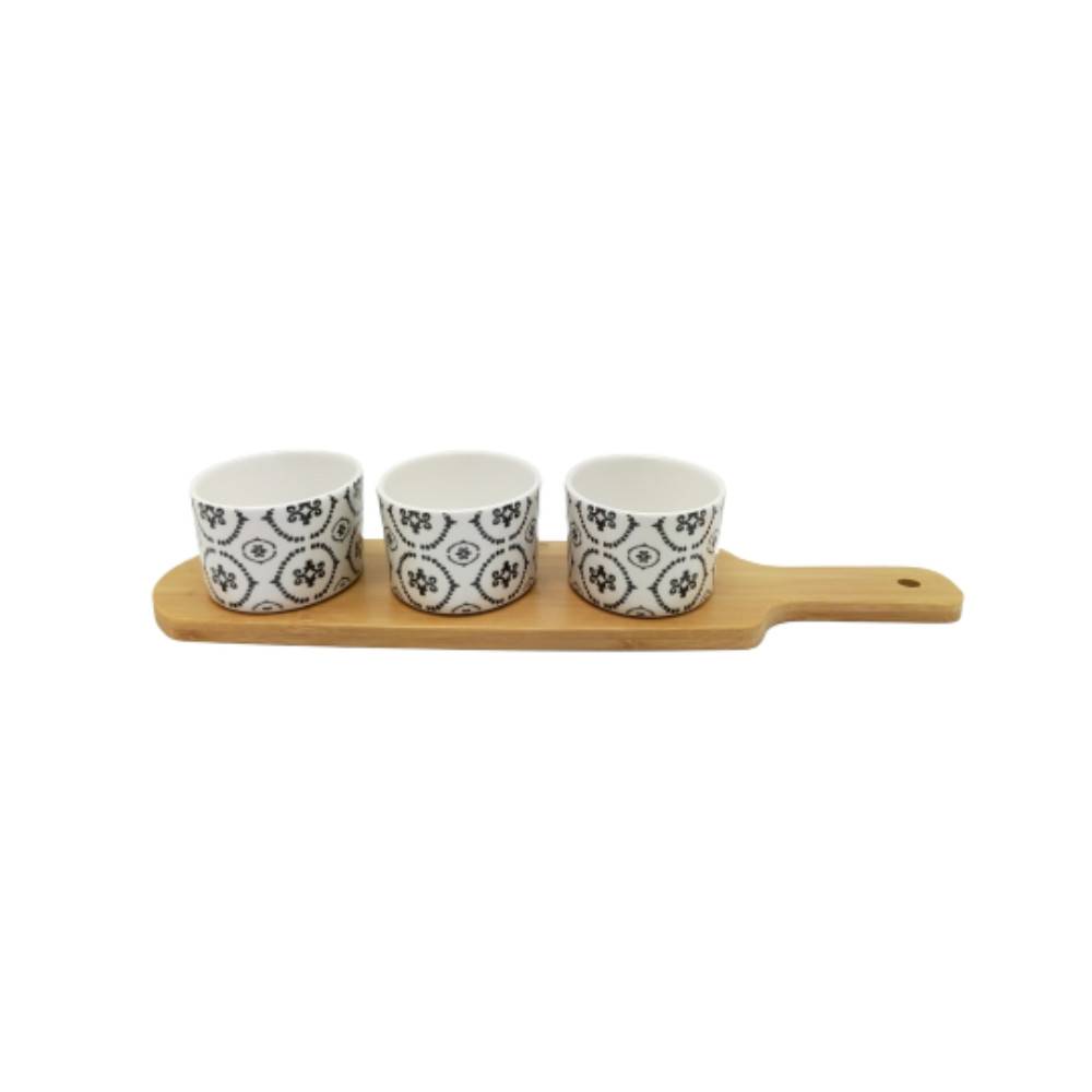 ~ Set apéritif tapas 3 verrines bambou céramique blanc et marron 33.5 x 10 cm Chemin de campagne - Image 1