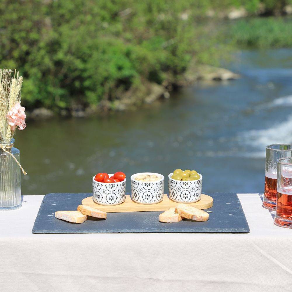 ~ Set apéritif tapas 3 verrines bambou céramique blanc et marron 33.5 x 10 cm Chemin de campagne - Image 2