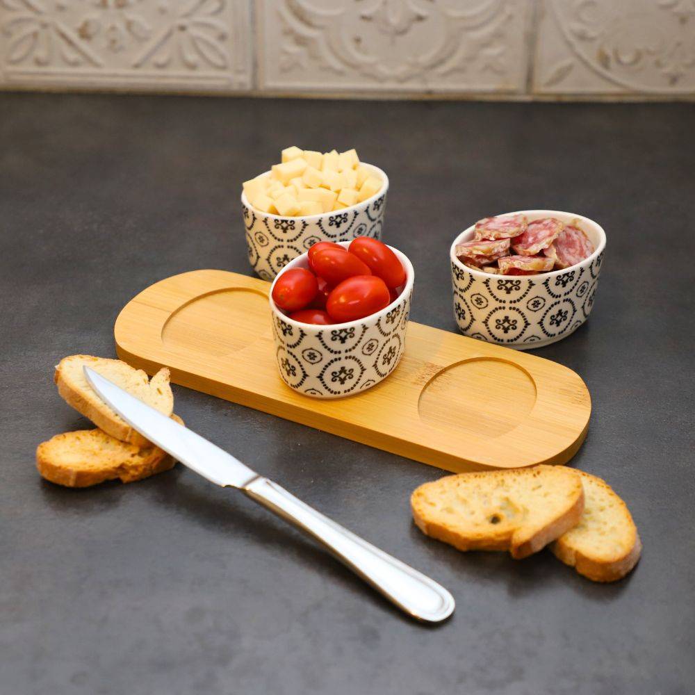 ~ Set apéritif tapas 3 verrines bambou céramique blanc et marron 33.5 x 10 cm Chemin de campagne - Image 4