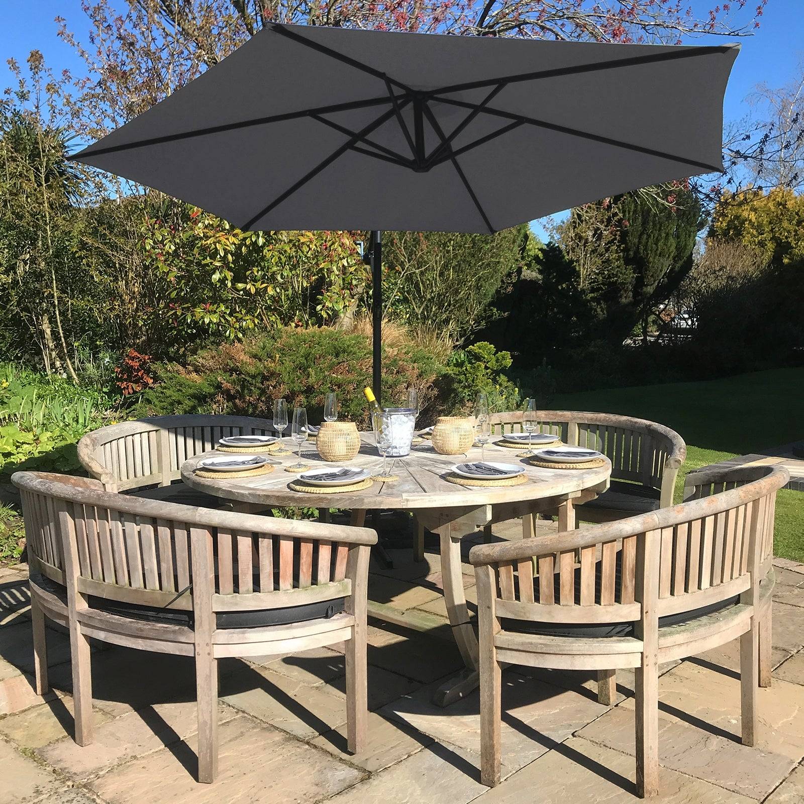 Monstershop - Parasol Cantilever Gris & Base Carrée 3m x 3m x 2.5m - Image 4