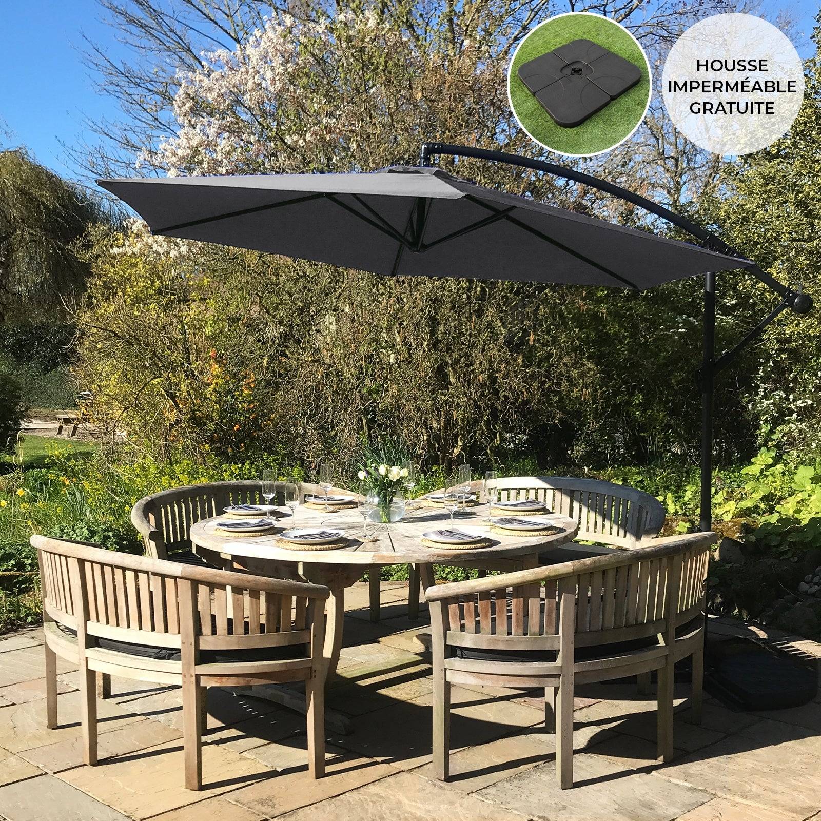 Monstershop - Parasol Cantilever Gris & Base Carrée 3m x 3m x 2.5m - Image 2