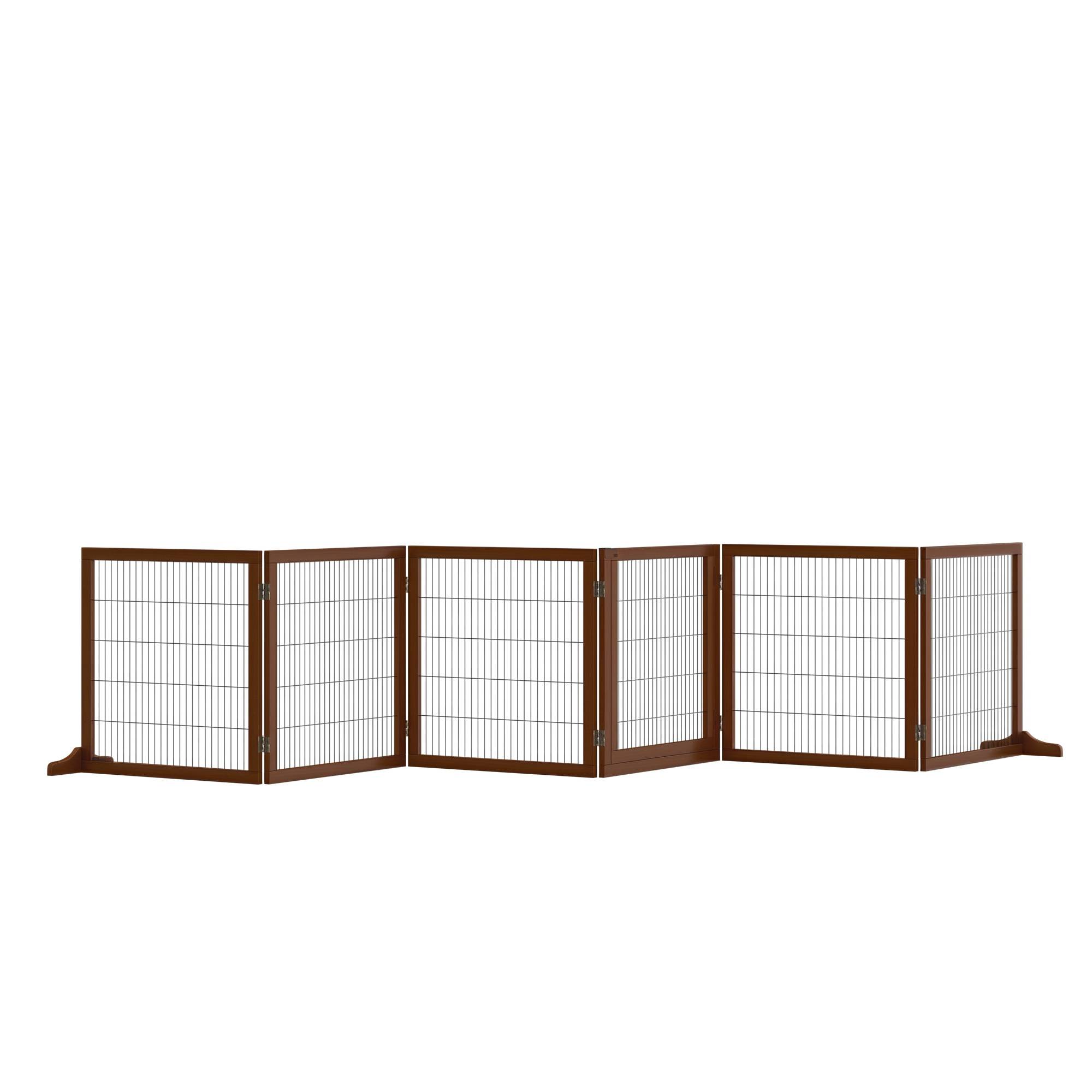 Sans Marque - Barrière pliante pour chien, pin, 432x36x70 cm, café - Image 1