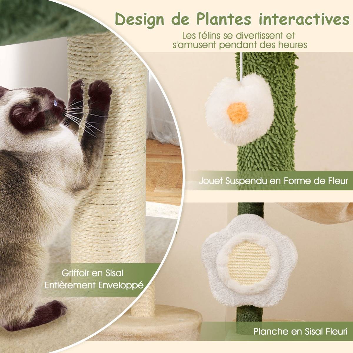 Maison Chic - Arbre à Chat à Fleurs Mignon Tour Moderne pour Chat avec Perchoir Supérieur en Peluche Condo - Image 8
