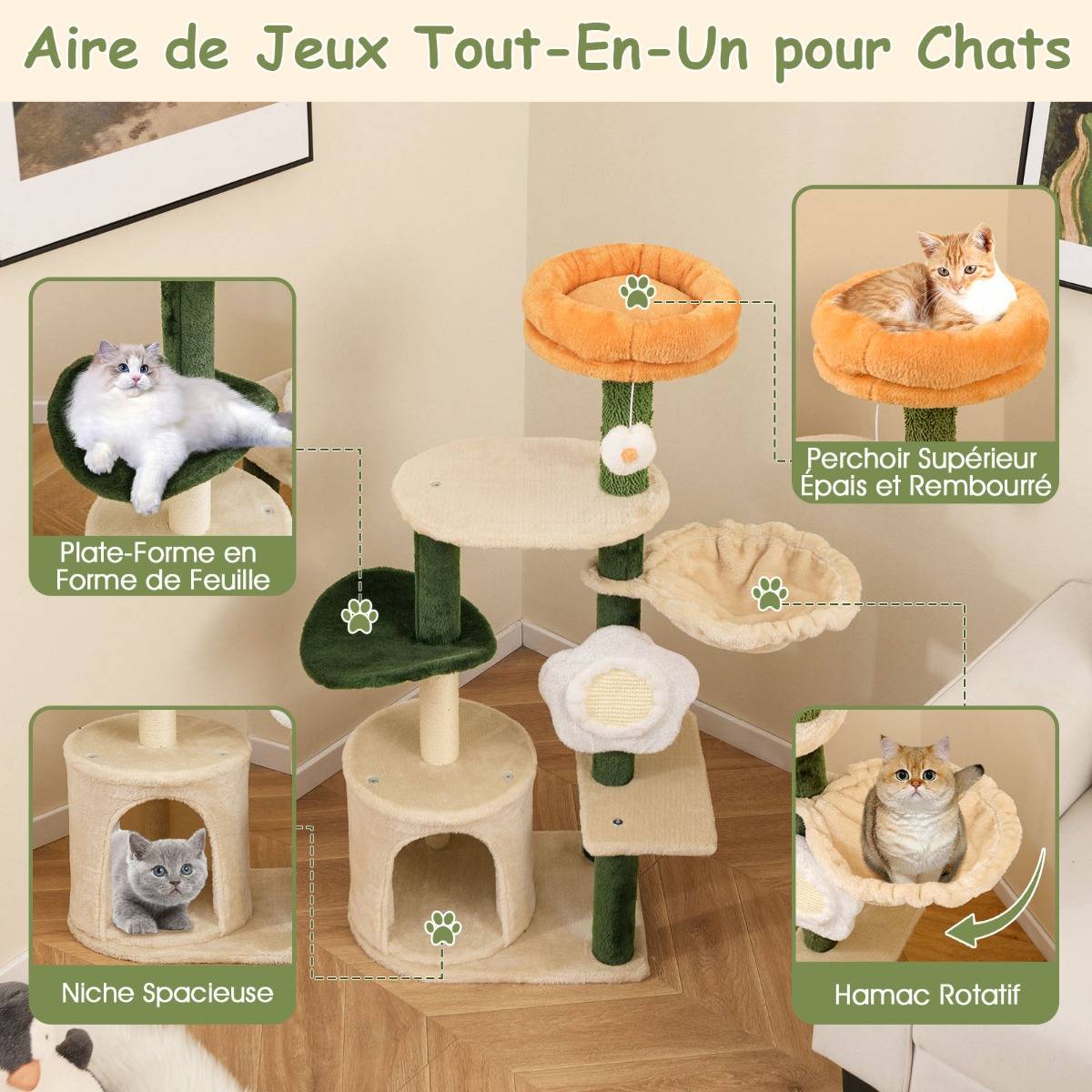 Maison Chic - Arbre à Chat à Fleurs Mignon Tour Moderne pour Chat avec Perchoir Supérieur en Peluche Condo - Image 7