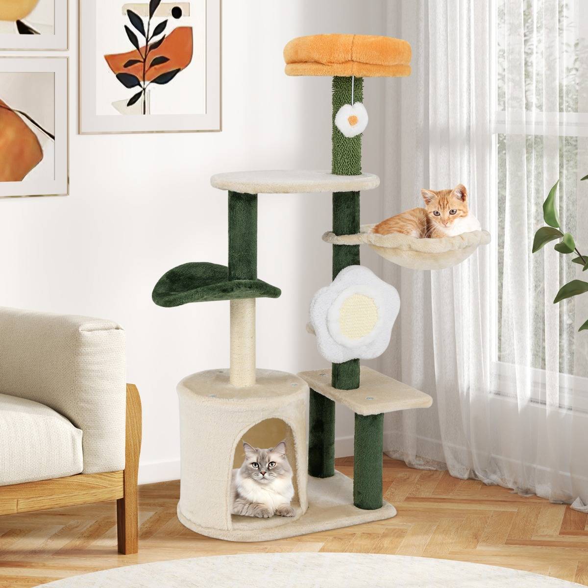 Maison Chic - Arbre à Chat à Fleurs Mignon Tour Moderne pour Chat avec Perchoir Supérieur en Peluche Condo - Image 2