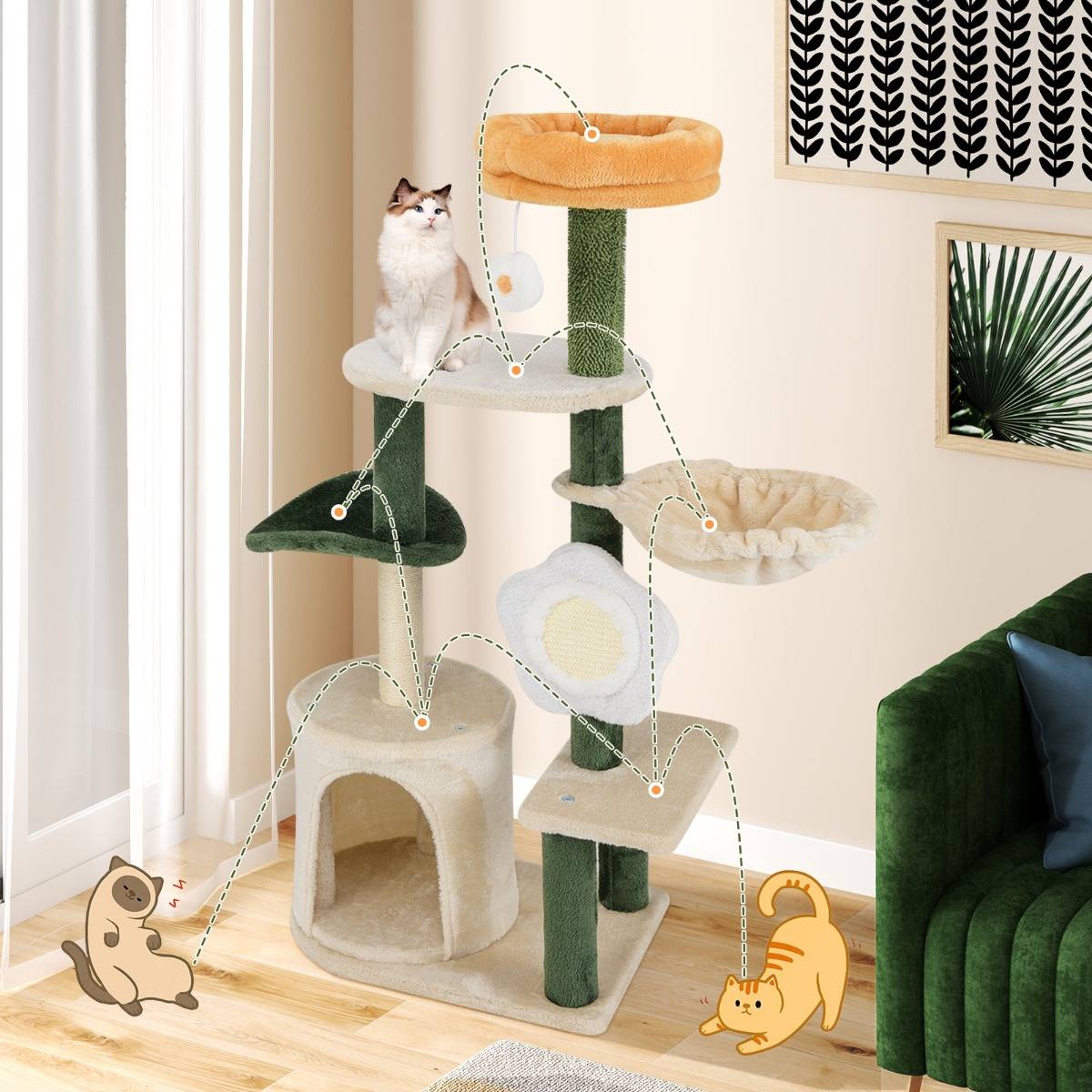 Maison Chic - Arbre à Chat à Fleurs Mignon Tour Moderne pour Chat avec Perchoir Supérieur en Peluche Condo - Image 3