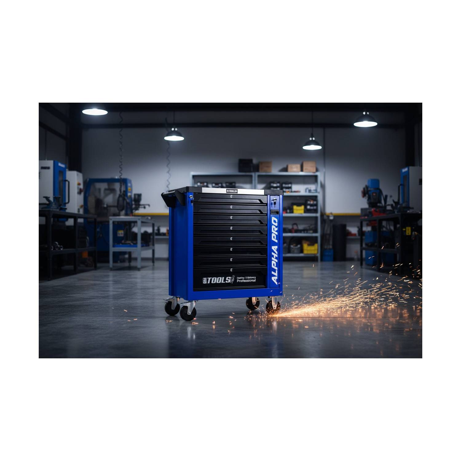 Servante d'Atelier Garage Automobile BM TOOLS ALPHA-PRO - 9 Tiroirs - 311 OUTILS, 4 roues, 2 freins, Chariot MECANICIEN - Bleu - Image 3