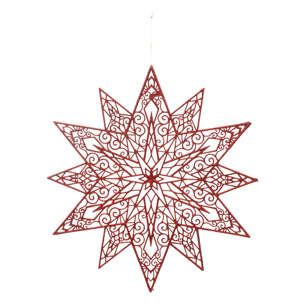 Déco de Noël Grande Etoile Rouge pailletée 48 cm