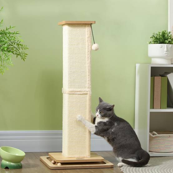 Poteau à Griffer pour Chat 87 cm en Sisal avec Circuit à Billes et Jouet Suspendu Chêne - ComfortXL Outdoor Living - Image 3