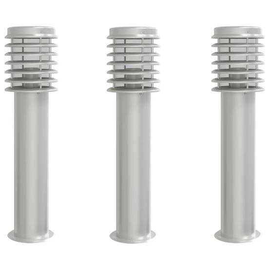 3 pcs Lampadaires de jardin - Lampadaires d'extérieur argenté 60 cm acier inoxydable - Image 1
