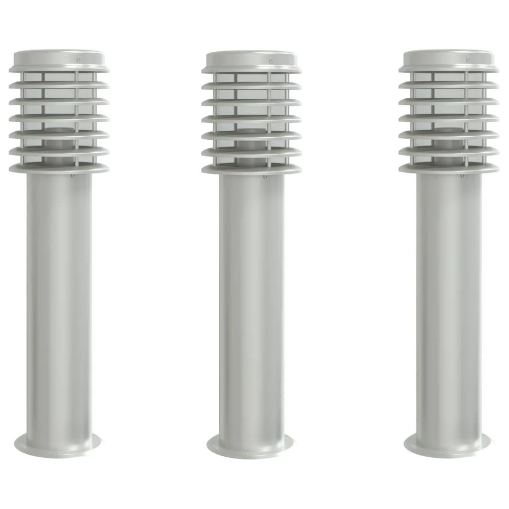 3 pcs Lampadaires de jardin - Lampadaires d'extérieur argenté 60 cm acier inoxydable - Image 1