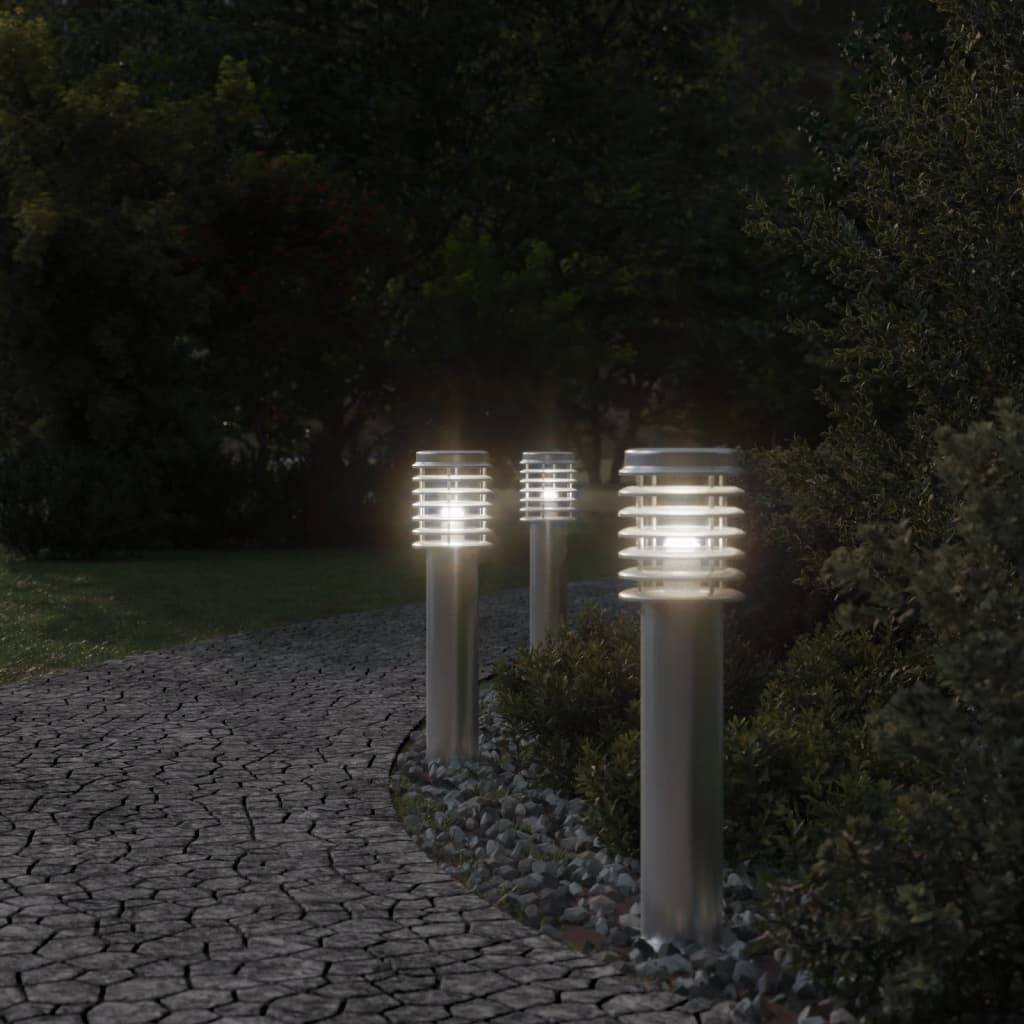 3 pcs Lampadaires de jardin - Lampadaires d'extérieur argenté 60 cm acier inoxydable - Image 3
