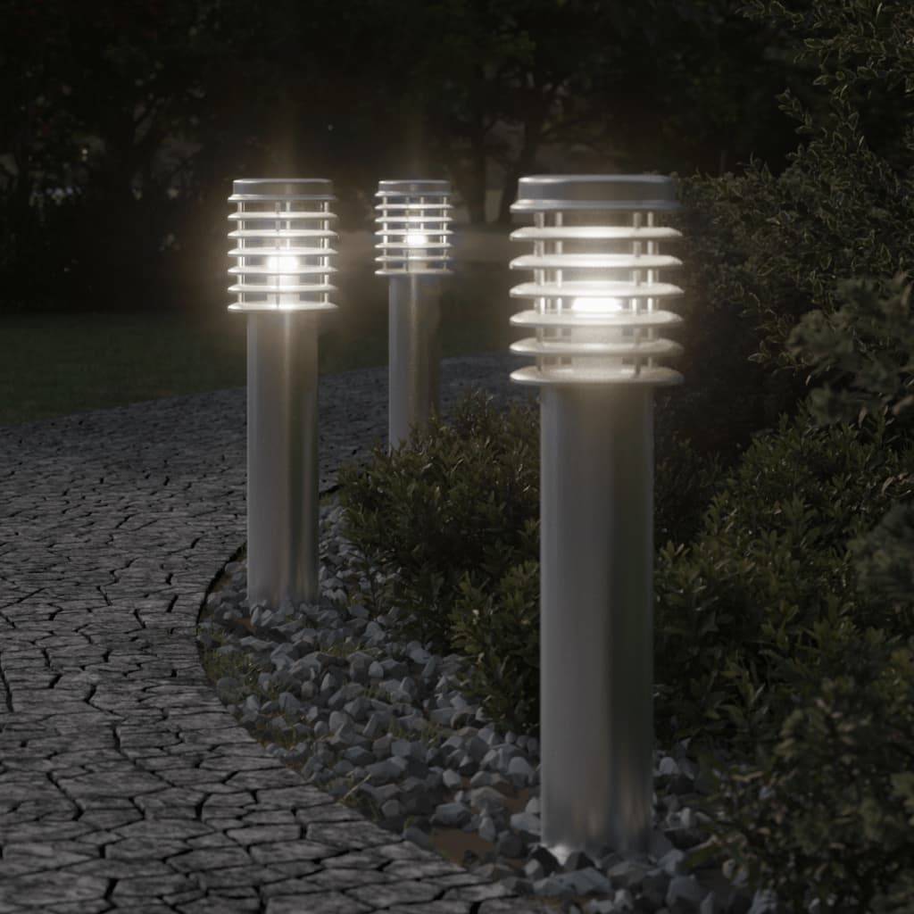 3 pcs Lampadaires de jardin - Lampadaires d'extérieur argenté 60 cm acier inoxydable - Image 2