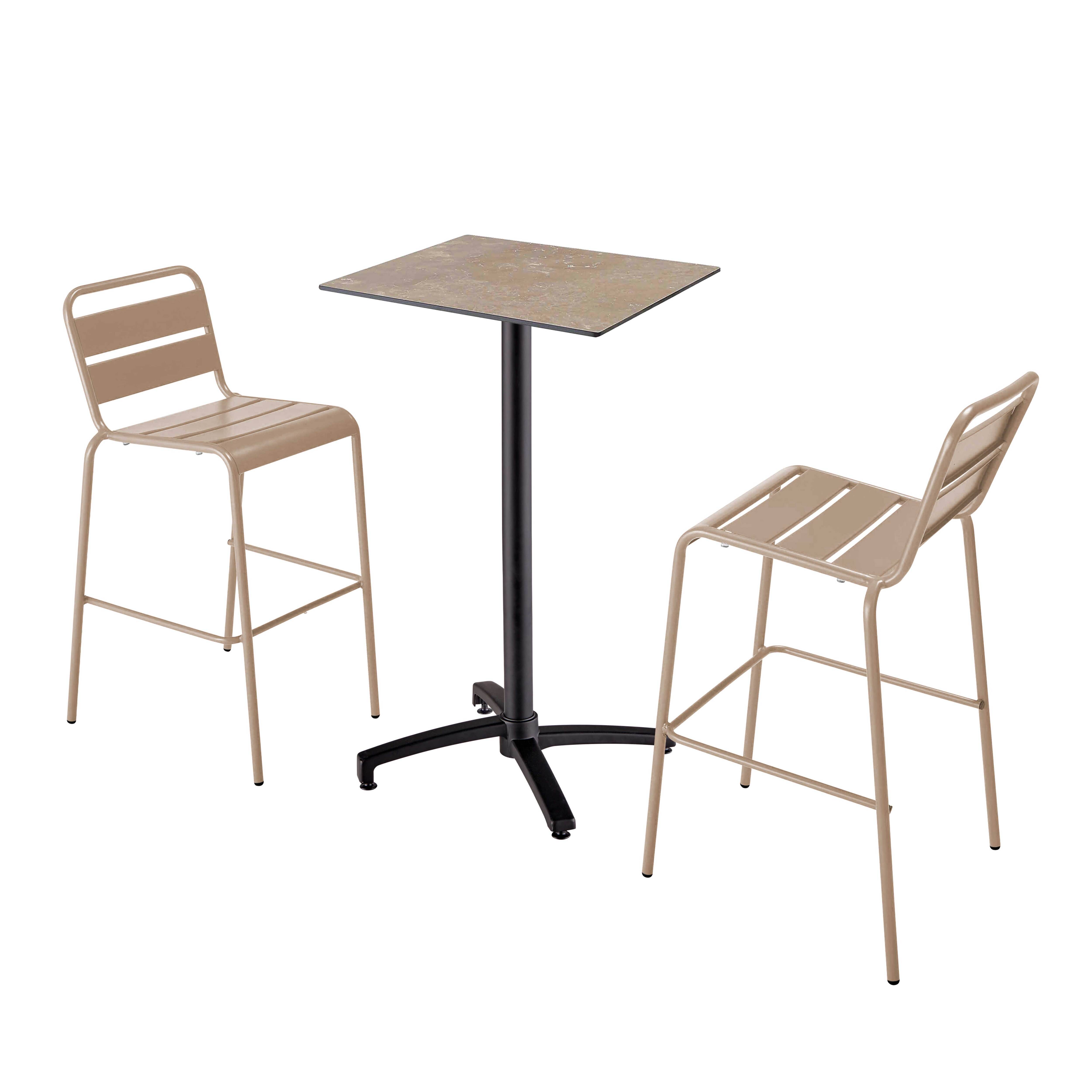 Oviala - Ensemble table haute stratifié marbre beige et 2 chaises hautes taupe - Oviala - Image 1