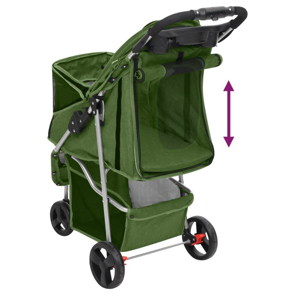 Poussette pour chien acier et tissu vert 80 x 46 x 98 cm - PANGIVO - Image 7