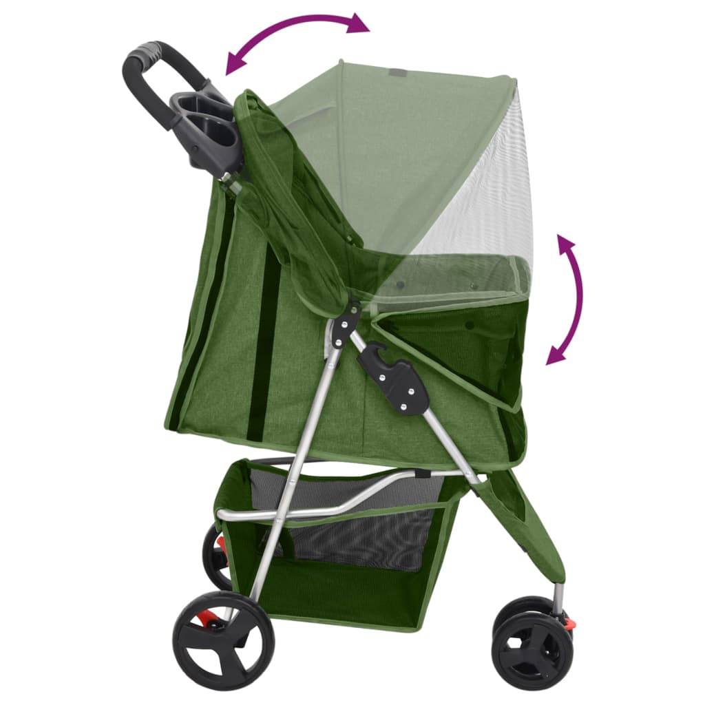 Poussette pour chien acier et tissu vert 80 x 46 x 98 cm - PANGIVO - Image 6