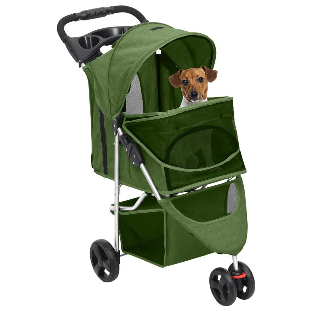 Poussette pour chien acier et tissu vert 80 x 46 x 98 cm - PANGIVO - Image 2