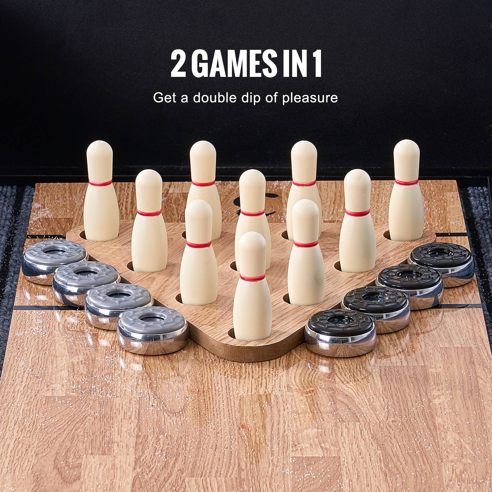 VEVOR Table jeu palets LED 9 pieds, 2-en-1 palets/bowling. Résiste rayures, 8 palets, cire, brosse. - Image 3