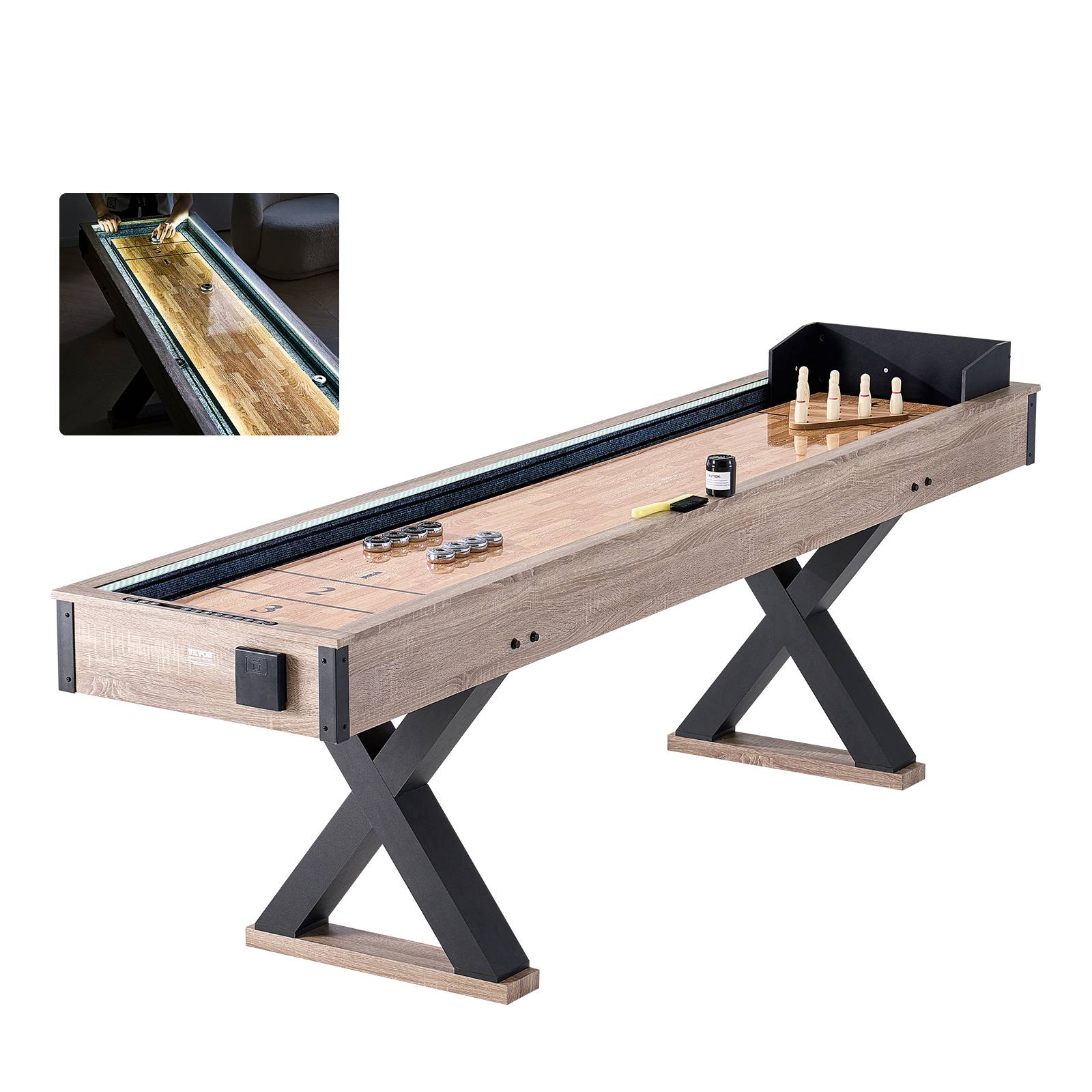 VEVOR Table jeu palets LED 9 pieds, 2-en-1 palets/bowling. Résiste rayures, 8 palets, cire, brosse. - Image 1