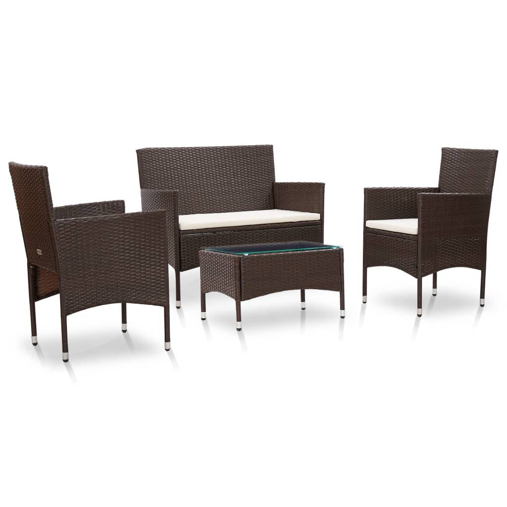 Vidaxl - Salon de jardin 4 pcs avec coussins Résine tressée Marron vidaXL 45811 - Image 1