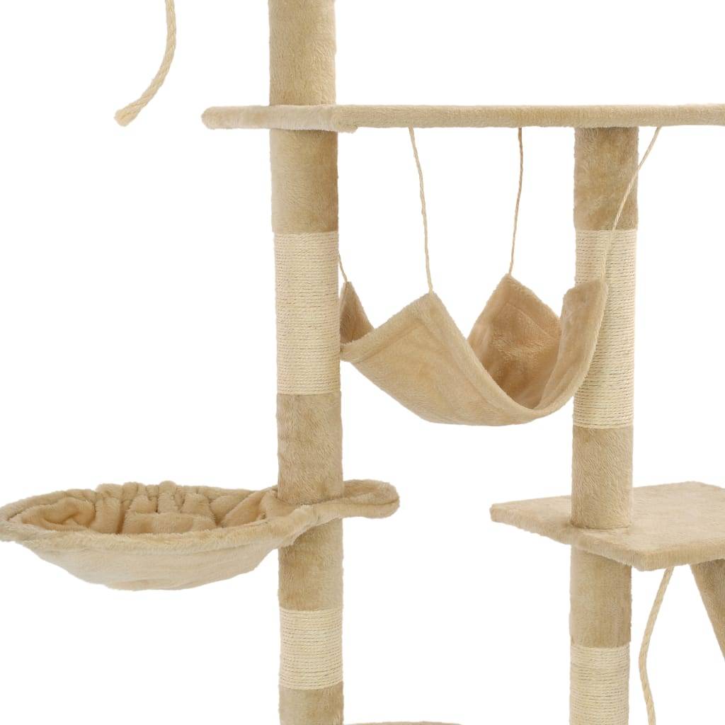 Arbre à chat bois et sisal beige 147 x 35 x 230-250 cm - PANGIVO - Image 6