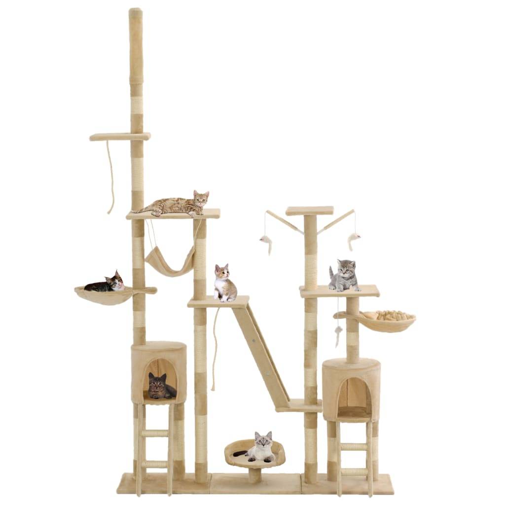 Arbre à chat bois et sisal beige 147 x 35 x 230-250 cm - PANGIVO - Image 2