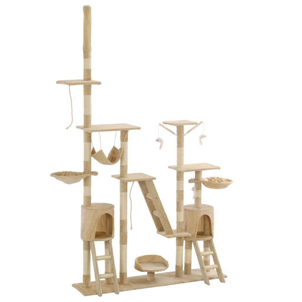 Arbre à chat bois et sisal beige 147 x 35 x 230-250 cm - PANGIVO - Image 1
