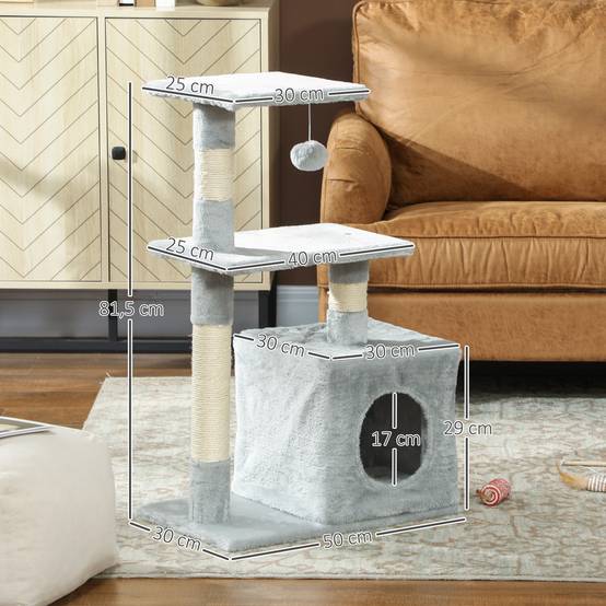 Arbre à chat sisal et peluche gris 50 x 30 x 81.5 cm - PANGIVO - Image 5